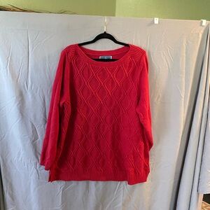 Karen Scott Women's Red Diamond-Textured Crew Neck Sweater